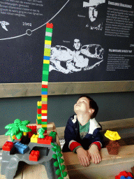 Max playing with duplo at the T-Rextaurant at Dinoland Zwolle