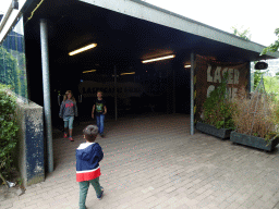 Max at the entrance to the Lasergame building at Dinoland Zwolle